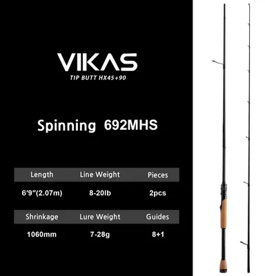Produktbild von Bass Angelrute, langlebige Kohlenstoffkonstruktion, ergonomischer Griff, VIKAS-692MHS