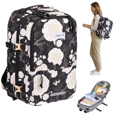 Produktbild von Handgepäck Rucksack Flugzeug Reiserucksack Damen Laptoprucksack Notebook Pendler Tasche Travel Elephant Fly Medium 13111 Schwarz Black Flower