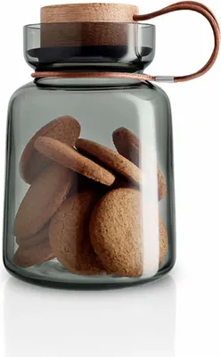 Produktbild von Eva Solo Silhouette Aufbewahrungsglas, Vorratsglas, Glasbehälter, Einmachglas, Rauchglas/Holz/Silikon/Leder, 1 L, 591502