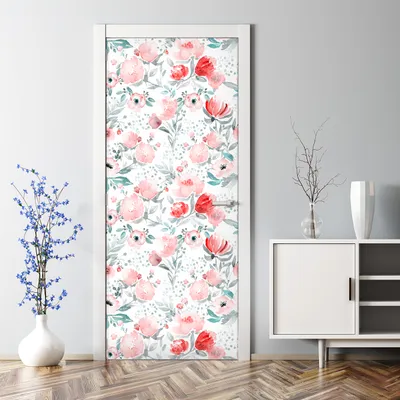 Produktbild von Dekorative Türposter Klebefolie selbstklebend Wandaufkleber Blumen Aquarell 85 x 200 cm