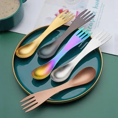 Produktbild von Outdoor-Doppel-304-RVS-Faltvork in 5 Stücken, 18*3CM, RVS, für Picknick und Outdoor-Verwendung