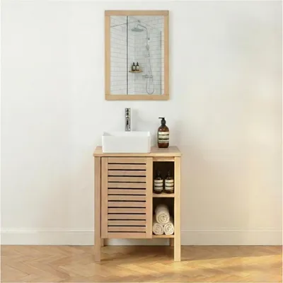 Image de Meuble simple vasque TALIX sur pieds en chêne naturel 60 cm