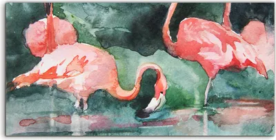 Produktbild von Coloray - Glasbild - 120x60 cm - Wandbild - Glasbilder - Deko groß Flamingo Landschafts Wasser