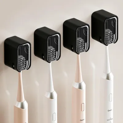 Image de Support mural pour brosses à dents avec couvercle, adhésif, anti-poussière, étanche, lot de 4, couleur noire