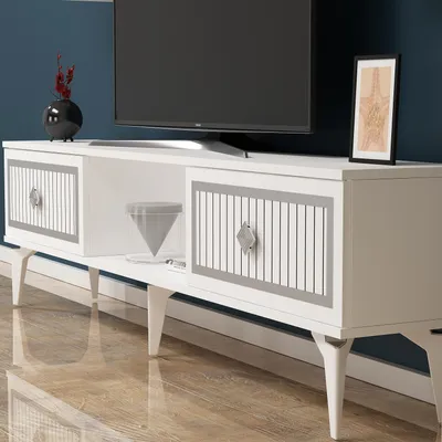 Image de Skye Decor, Nil - Blanc, Argent, Meubles TV, Blanc, 150 x 44,6 x 29,6 cm