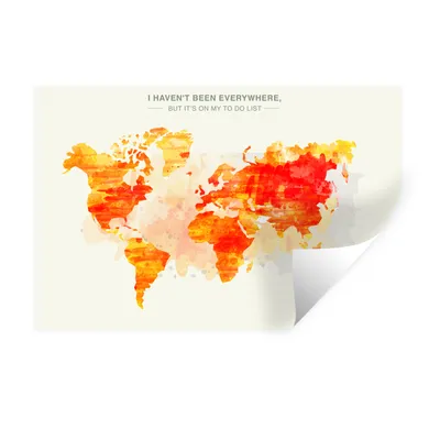 Obrázok produktu pre MuchoWow® Nálepka na stenu - Mapa sveta - Farba - Západ slnka - 90x60cm - Samolepiaca a polohovateľná