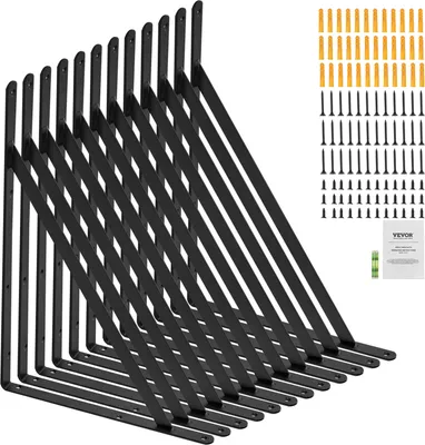 Immagine prodotto di Supporto per ripiani VEVOR, 460 x 305 x 25 mm, 12 pezzi, supporti per ripiani flottanti, supporti per ripiani, spessore 3 mm, supporto per ripiani triangolare nero opaco, supporto per ripiani in acciaio con portata di 72,6 kg