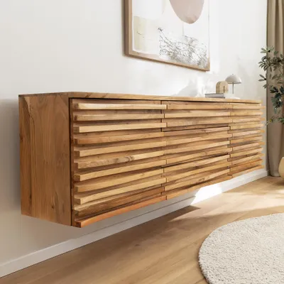 Produktbild von riess-ambiente Hängendes Sideboard RELIEF 175cm natur massives Akazienholz mit Schubladen Wandhalterung