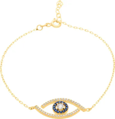 Produktbild von SuzanGold Evil Eye Armband Echtgold Armband mit weißen und blauen Steinen