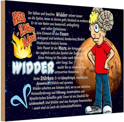 Produktbild von vianmo Holzschild 20x30 cm Sternzeichen Widder Planet Mars Dekoration