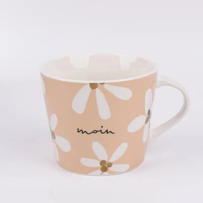 Produktbild von Goldtasse aus Porzellan Moin Blumenmuster orange weiß schwarz gold 420ml