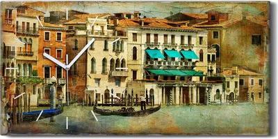 Produktbild von Wandbild Leinwand Bilder mit Uhr Quarz 60x30 Venedig Farbe Italien Stadt Wasser - weiße Hände