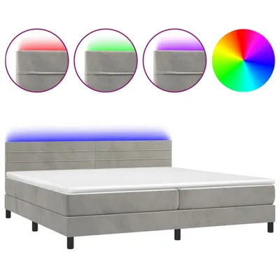 Produktbild von vidaXL Boxspringbett mit Matratze & LED Hellgrau 200x200 cm Samt