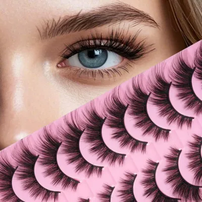 Zdjęcie produktu dla Sztuczne rzęsy "Cat Eye", 10 par, puszyste, wielokrotnego użytku, przezroczyste