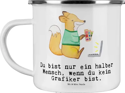 Produktbild von Mr. & Mrs. Panda Emaille Tasse Grafiker Herz - Weiß - Geschenk, Pott, Designer, metallbecher, Reisebecher, becher, Mediengestalter, Spruch, Teetasse, Lustig