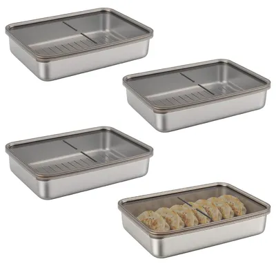 4er-Set Edelstahl-Frischhaltedosen 800 ml stapelbar mit Deckel
