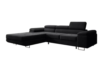 Produktbild von Modernes Ecksofa Alvaro mit Schlaffunktion & Bettkasten, Ausziehbare Wohnlandschaft in L-Form, Stauraum, Schlafsofa Schwarz Rechts