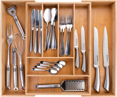 Produktbild von Ausziehbare Besteckschublade - Organisation - 1 Stück - Bambus - 46 x 34 cm