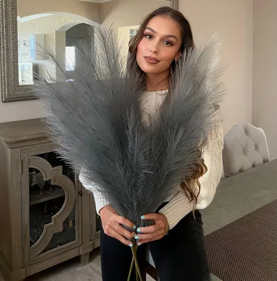 Künstliche Pampasgras-Stiele, 3 Stk., 115 cm, grau, für Vasen