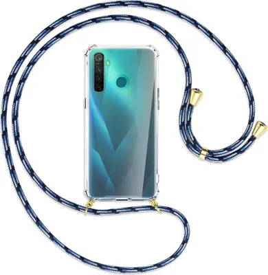 Produktbild von Handykette Backcover-Schutzhülle mit Band (Metall goldfarben) für Realme 5 Pro - Blautöne