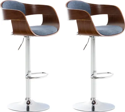 Produktbild von CLP 2er Set Barhocker Kingston Stoff drehbar mit Höhenverstellung walnuss/blau