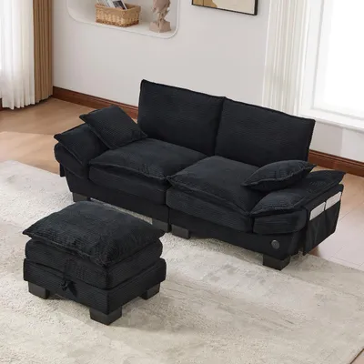 Imagen del producto de Sofá de dos plazas con reposapiés, de 190x132x84 cm, en color , con amplio asiento, puerto USB-C y bolsillos laterales, ideal para el salón o la oficina