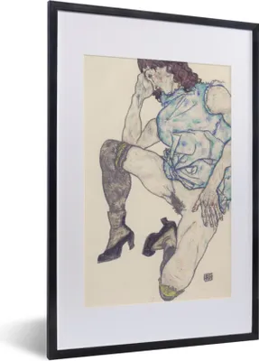 Produktbild von MuchoWow® Gerahmtes Poster Kniendes Mädchen - Gemälde von Egon Schiele 40x60 cm - Poster mit Schwarzem Bilderrahmen Wandposter Rahmen Foto Bilder - Poster in Rahmen