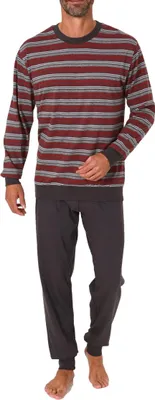 Produktbild von Normann Herren Frottee Schlafanzug langarm Pyjama mit Bündchen - auch in Übergröße ; rot ,