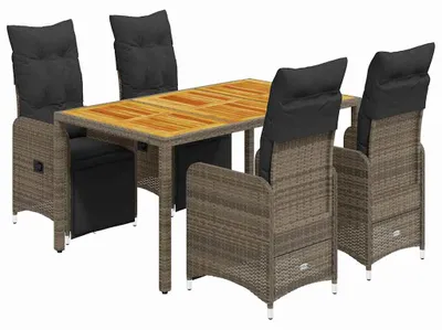 Produktbild von vidaXL 5-tlg. Garten-Bistro-Set mit Kissen Grau Poly Rattan