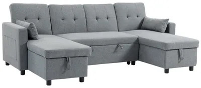 Produktbild von HOMCOM Ecksofa mit Schlaffunktion und Bettkasten U-Form 4-Sitzer Sofa, Grau