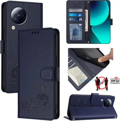 Produktbild von Leder Hülle für Xiaomi Civi 3 Süße Katze Flip Case Brieftasche Schutzhülle mit Standfunktion Blau