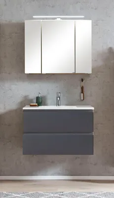 Produktbild von Badmöbel-Set >Paris< (2-tlg.) in grau / Wotaneiche-Nachbildung - 80x195x47cm (BxHxT)