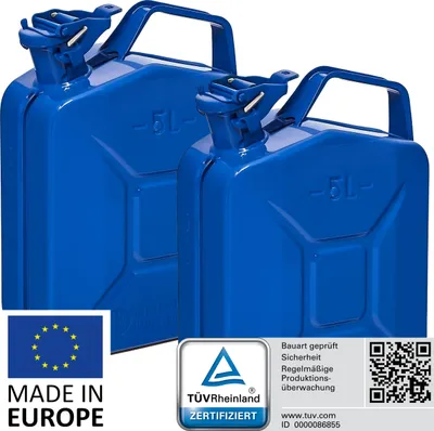 Produktbild von BW® Kraftstoffkanister Metall Benzinkanister 2x 5 Liter - Blau RAL 5005 - UN-Zulassung - Hergestellt in Europa