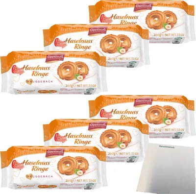 Produktbild von Coppenrath Haselnuss Ringe Hausgebäck 6er Pack (6x200g Packung) + usy Block