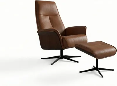 Produktbild von KAWOLA Relaxsessel FERREIRA Drehsessel Leder braun mit Hocker
