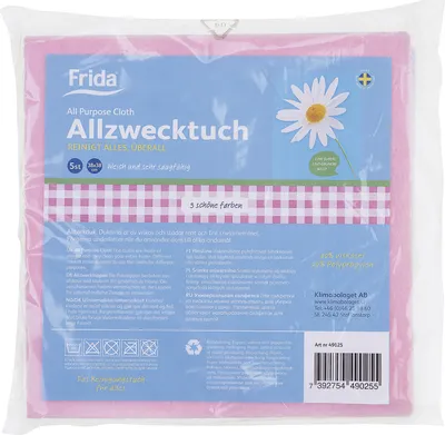 Produktbild von Frida 49025 Allzwecktuch 38x38 cm, 80% Viskose, 20 % Polypropylen, waschbar bei 60° C, mehrfarbig (5er Pack)