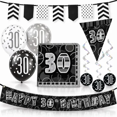 Produktbild von Party Deko Set schwarz 30. Geburtstag Partyset Deko Set silber Party Dekoration Geburtstagsdeko