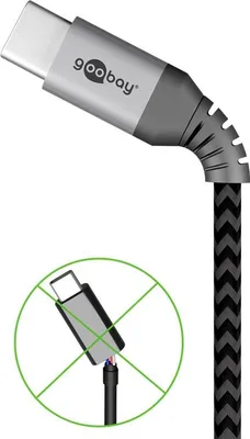 Produktbild von USB-C auf USB-C Textilkabel mit Metallsteckern, extra-robustes Verbindungskabel für Geräte mit USB-C Anschluss, optimierter Knickschutz 1 Meter