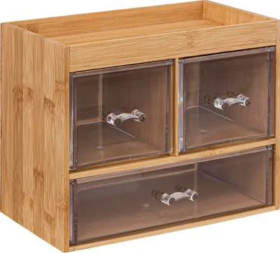 Produktbild von 5 five simply smart - Organizerbox mit 3 transparenten schubladen "selena" bambus