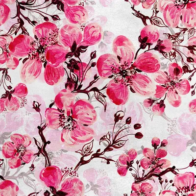 Produktbild von Royal Samt Stoff Polyester Zum Nähen - Motiv Kirschblüten