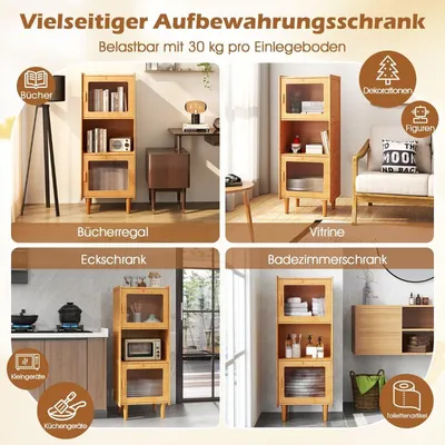Zdjęcie produktu dla Bambusowa szafka kuchenna 3-poziomowa szafka bufetowa z 2 akrylowymi drzwiami naturalny 49,5 x 40 x 130 cm