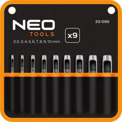 Zdjęcie produktu dla Zestaw profesjonalnych dziurkaczy NEO TOOLS – zestaw dziurkaczy z otworami z stali węglowej 45#, 48-50 HRC, radełkowany i polerowany