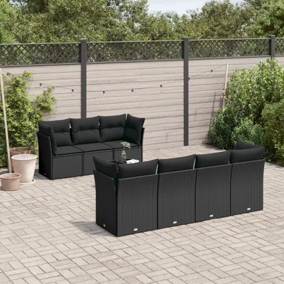 Produktbild von CLORIS 8-tlg. Garten-Sofagarnitur - mit Kissen - Schwarz Poly Rattan - Gartenmöbelgarnituren LL0000257499