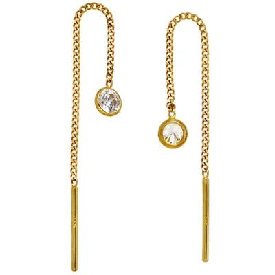 Produktbild von Ohrhänger Durchzieher Ohrringe mit Zirkonia weiß 333 Gold Gelbgold