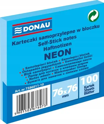 Zdjęcie produktu dla Bloczek samoprzylepny 76 x 76 mm - neonowy niebieski 100 arkuszy
