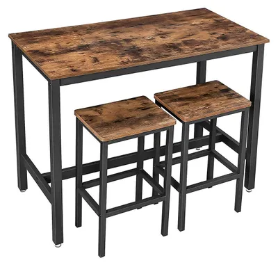 Zdjęcie produktu dla Zestaw stołu i taboretów w stylu vintage, ciemnobrązowy, płyta wiórowa, metalowa konstrukcja, wymiary: 120 x 60 x 90 cm