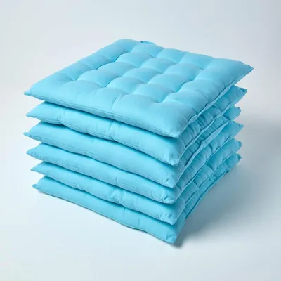 Image de HOMESCAPES Lot de 6 coussins de chaise 40x40 cm bleu clair - Coussin d'assise Outdoor/Indoor avec housse en coton, coussin d'assise lavable