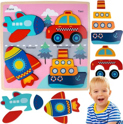 Produktbild von Malplay Holzpuzzel Rätsel Aus Holz "Fahrzeuge" Pädagogisches Lernspielzeug Für Die Frühentwicklung Für Kinder Ab 12 Monaten