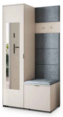 Produktbild von Masseno Garderobe-Set VIRA 95/181/51 cm Modern Garderobenschrank Kaschmir, Veloursstoff MONOLITH 85 (Grau)
