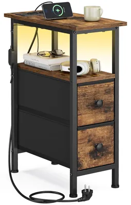 Image de SONGMICS : Table de chevet avec prises de courant et ports USB, 2 tiroirs en tissu